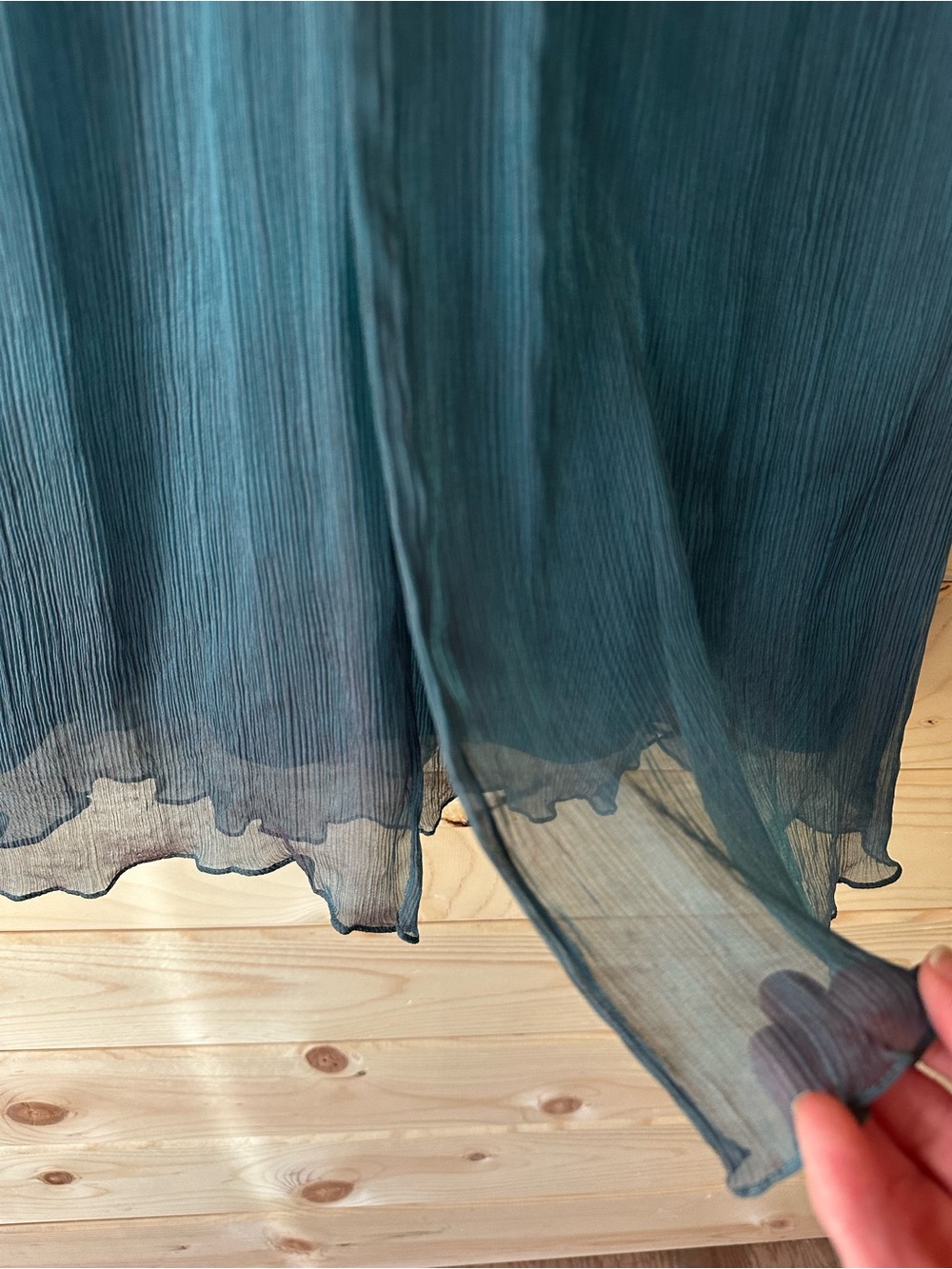 NWT Tadashi Shoji 100% Silk Iridescent Teal Pleated Crinkle Chiffon Dress 14 - Picture 10 of 15